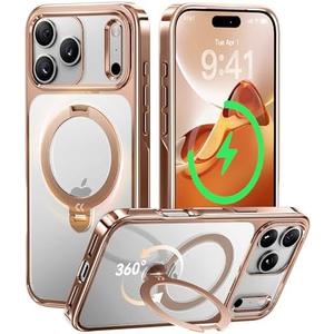 Amazon.com: CASEKOO Rose Gold Glossy for iPhone 17 Pro Max Case [360 Spin Magnetic Stand][Fit for MagSafe][17FT Military Protection] Slim Polished for iPhone 17 Pro Max Case with Stand 6.9'', Rose Gold : Cell Phones & Accessories