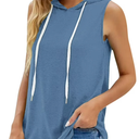 Remidoo Women Sleeveless Hoodie Workout Tank Tops Drawstring Gym Athletic Activewear (Blue, M)