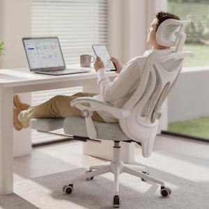 CYKOV Ergonomic Office Chair with Footrest - Adjustable Lumbar Support & Headrest, 90-135° Reclining Mesh Back Computer Chair - Home Office/Gaming, 350lbs Capacity