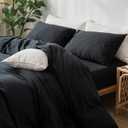 MooMee Bedding Pillowcases Pack of 2 100% Washed Cotton Linen Like Textured Breathable Durable Soft Comfy (Solid Black, King)