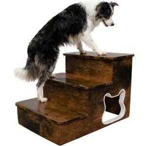 Dog Stairs for Large Dogs,Wooden Dog Steps for High Bed,24.4" Non-Slip Pet Stairs Up to 180LB,Pet Ramps for Small Medium Large Pet (Tiger, Small, 3)