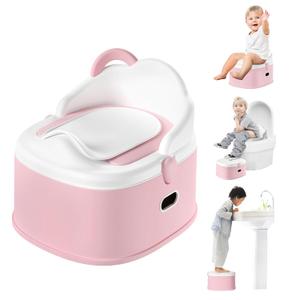 3-in-1 Toddler Potty Training Toilet & Detachable Training Seat & Sturdy Step Stool, Larger Potty Chair for Boy & Girl with Comfortable Backrest, Armrests, Splash Guard (Pink)