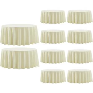 Round Tablecloth 132 Inch 10 Pack Ivory Tablecloths Washable Decorative Polyester Table Clothes Cover for Dining Table Banquets Buffet Parties and Wedding