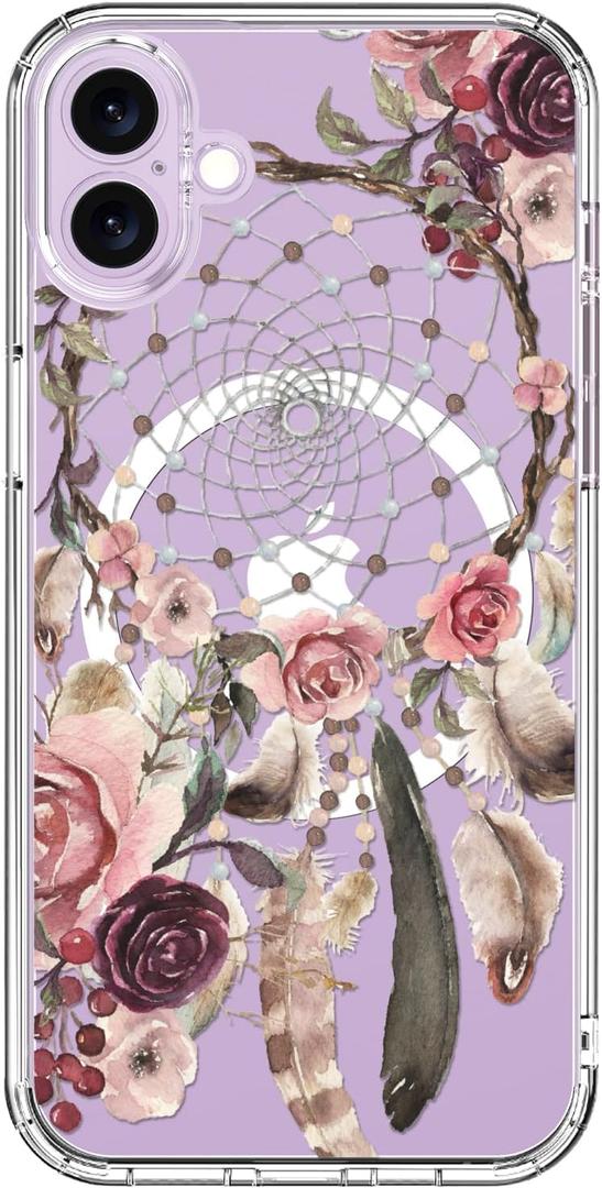 ICEDIO for iPhone 17 Case with Screen Protector - Wireless Charging Compatible, Enhanced Camera Protection,Slim Fit - Clear Cover with Trendy Floral Design for Women - Elegant Pink Blossoms