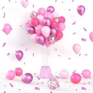 Pink Balloon Sets, 64 Pcs Hot Pink Confetti Balloons, 12 Inch Pastel Pink Metallic Magenta Balloons Kits Latex Party Balloons for Women Girls Birthday Baby Shower Princess Party Decorations