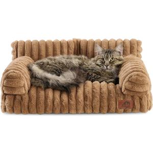 Hollypet Fluffy Dog Cat Bed Pet Couch Beds Plush Soft Warming Washable Puppy Bed for Small Medium Dogs and Large Cats, Brown, 24" L x 18" W x 10" Th