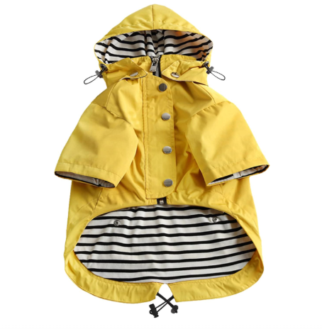 Dog Zip Up Raincoat with Reflective Buttons, Rain/Water Resistant, Adjustable Drawstring, Removable Hood, Raincoats with Legs 8lbs to 80lbs Yellow - L