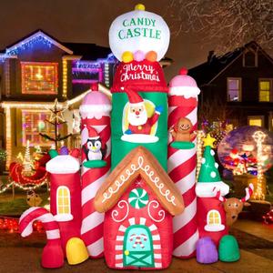Nervure 10FT Christmas Castle Inflatable - Christmas Inflatables Castle Candy Santa Reindeer Gingerbread Penguin with Colorful LED Lights for Christmas Yard Garden Outdoor Indoor Decorations