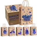 60-Pcs Christmas Gift Bags,Features 6 Christmas Designs in Reflective Blue Foil,Small Gift Bags with Handles, 8.25x5.9x3.25 Inches,For Xmas & Holiday Parties