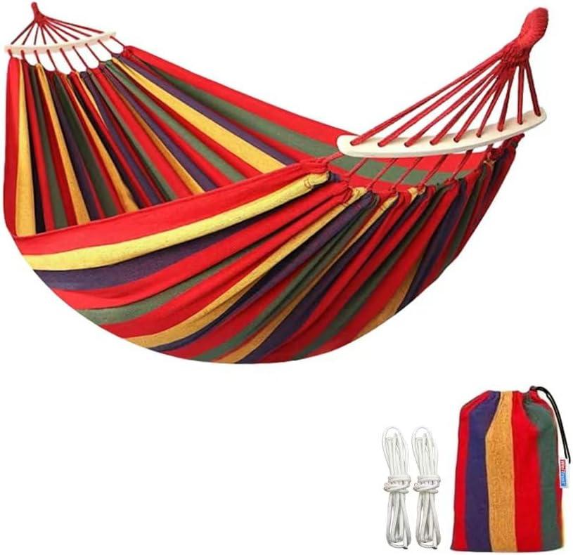 Cotton Canvas Hammock, Comfortable Fabric Camping Hammock with Tree Straps, Up to 440lbs with Travel Bag for Camping Outdoor/Indoor Patio Backyard (Orange&Yellow, with bar)
