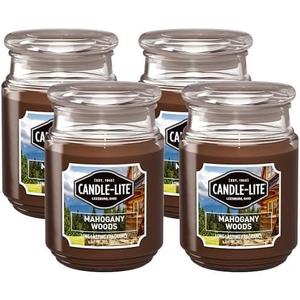 Candle-lite Scented Candles, Mahogany Woods Fragrance, One 18 oz. Single-Wick Aromatherapy Candle with 110 Hours of Burn Time, Brown Color (Pack of 4)