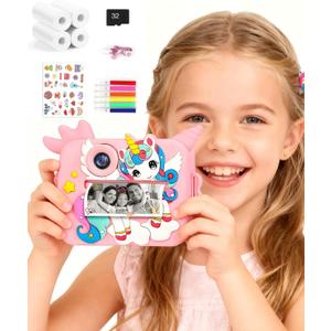 OTJ Kids Camera Instant Print for Girls Boys - Selfie Toddler Digital Toy Camera Gift Set, Christmas Birthday Gifts for 3 4 5 6 7 8 9 10 Years Old Kids (Pink)