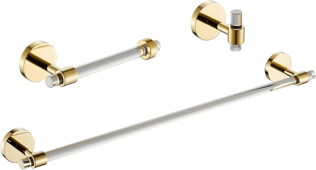 Bathroom Accessories Set Acrylic Gold - Towel Bar Rack Toilet Paper Holder Towel Hook - Wall Mounted Bathroom Hardware Set 3 Pieces SHUNLI