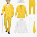 6 Pcs Halloween Sunny Costume for Man Yellow Suit Shirt Pants Tie Uniform Set for Halloween Outfit Cosplay Party, size M