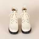 Amazon Essentials Women's Moc Toe Combat Boots (6, Ecru Faux Leather)