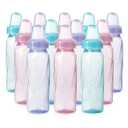 Evenflo Feeding Classic Tinted Plastic Standard Neck Bottles for Baby, Infant and Newborn, Pink/Lavender/Teal, 8 Oz, 12 Bottles