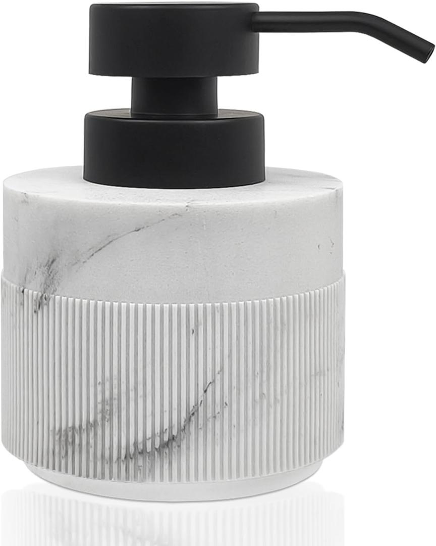 12.5oz Resin Soap Dispenser for Bathroom Countertop, Refillable Hand Soap Lotion Dispenser with Rust Proof Pump for Kitchen Countertop, Easy-to-Press, Marble White