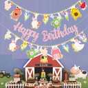 Pink Glitter Farm Themed Happy Birthday Banner Set - Goose Chicken Barn Garland One Silly Goose Birthday Decor Girl Tea Party Decorations for Spring Garden Farm Animal Birthday Party Supplies