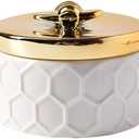 iayokocc Ceramics Jewelry Box with Golden Bee Lid - Small Jewelry Trinket Storage Tank Container,Gift for Girls Women,Round Jewellery Storage Organiser Case Bowl Trinket Pot(Size:S)