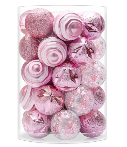 VAINECHAY Christmas Tree Ornaments Pink: Christmas Decorations Shatterproof Xmas Balls Ornament Decor, 60mm / 2.36 inches, Set of 34pcs