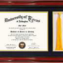 GMFrames 8.5x11 Diploma Frame with Tassel Holder, Solid Wood & Tempered Glass, Black over Gold Mat,Cherry Finish with Intricate Black Rope Detail, 11x17 for 8.5x11 with Tassel