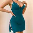 ADOME Womens Lingerie Sexy Nighty Lace Trim Night Gown Chemise Nightgowns for Women Sleepwear with Side Slit XS-XXL (Blue, XXL)