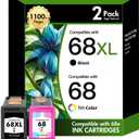 68 68XL 6100e 6500e Ink Cartridges Black and Tri Color Combo Pack for HP68XL Envy 6555e 6155e for HP Ink 68e Compatible with Envy Series Printers 6152e 6165e 6552e 6558e (2 Pack 1 Black, 1 Tri-Color)