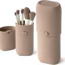 zoka Silicone Makeup Brush Holder, Travel Makeup Brush Case, Portable Makeup Bag Cosmetic Pouch, Anti-Fall Out Cover, Waterproof, Travel Essentials (Warm Taupe)