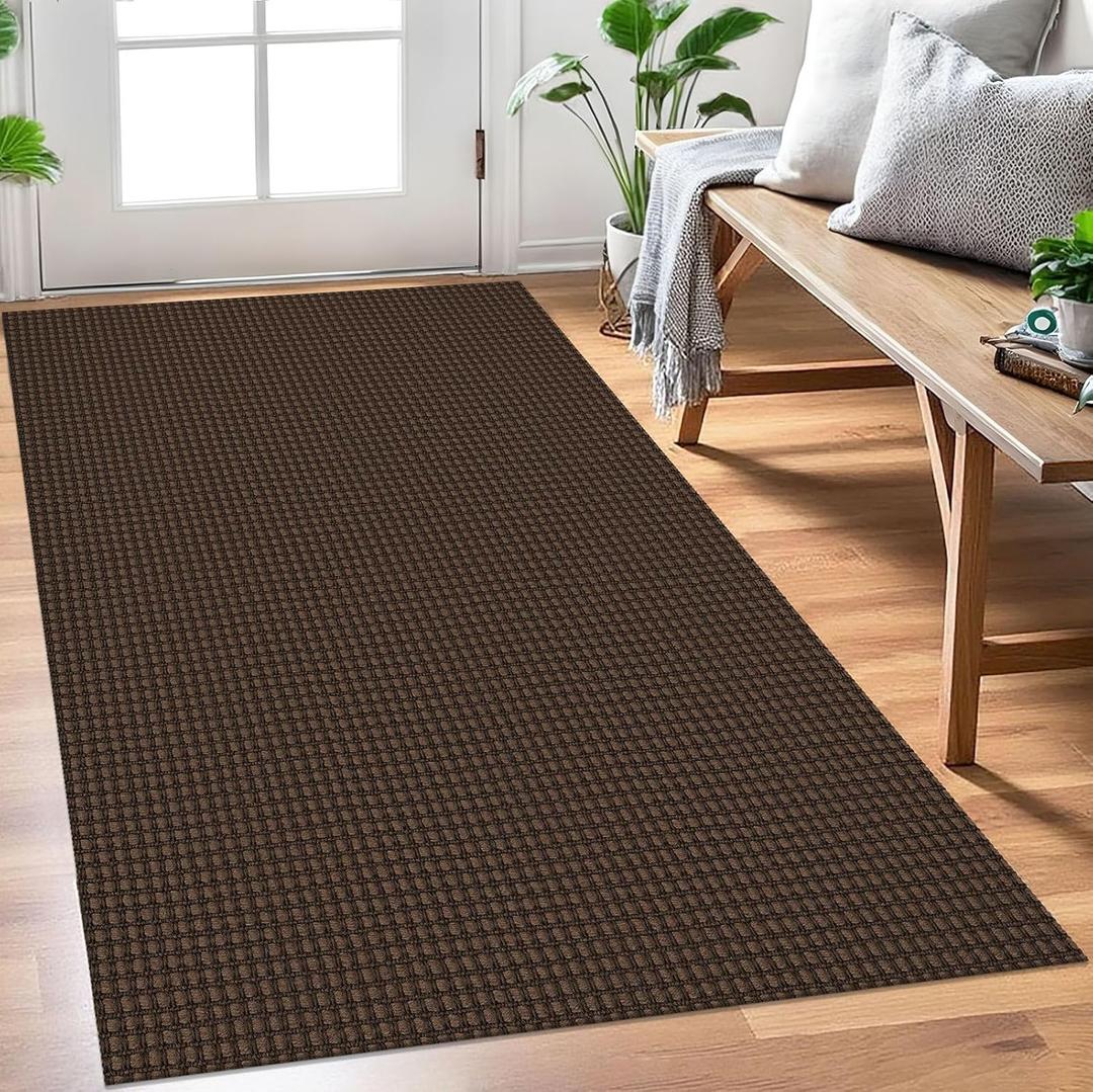 EARTHALL Woven Area Rug 3x5 Ft Washable Rugs for Entryway Braided Non Slip Rubber Backed Throw Rugs Door Mat Indoor Outdoor Entrance Cotton Carpet for Kitchen Foyer Front Door, Brown