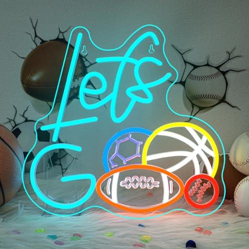 Sports Neon Sign Let's Go Basketball LED Light 4 Balls Combination Sign Light Up Baseball Wall Decor for Gym Themed Party Lighted Football Gifts for Sports Lover