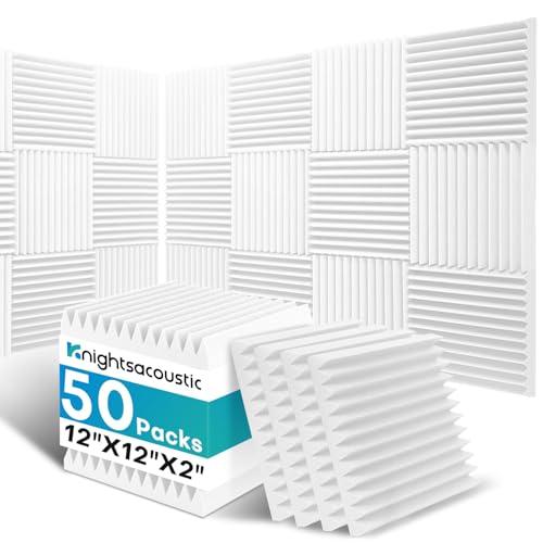 Sound Proof Foam Panels for Walls, 2 X 12 X 12 Inches Acoustic Foam Panels, High Density Acoustic Panels Sound Absorbing, Noise Cancelling Studio Wedges, White (NOT INCLUDE ADHESIVE)