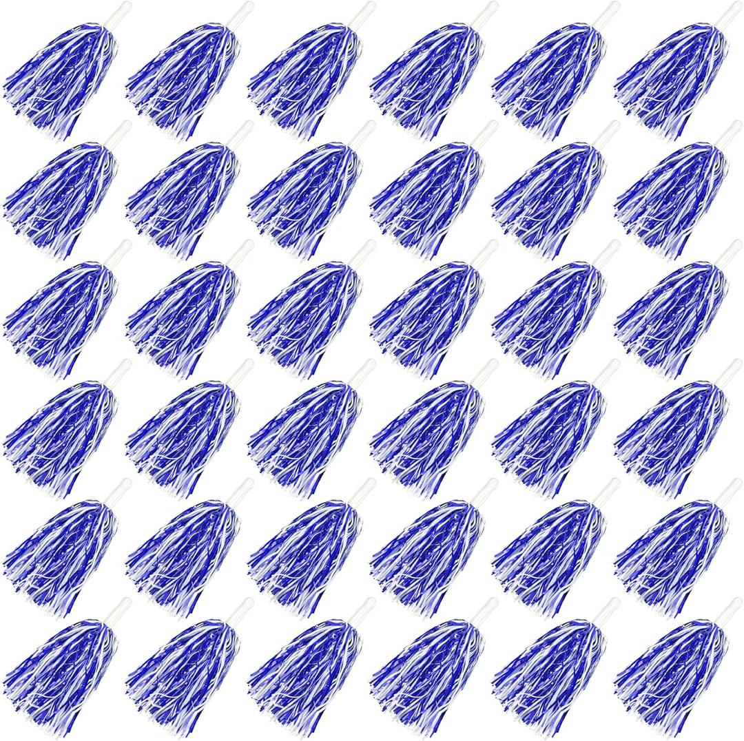 HAVAGDTM 36PCS Cheerleading Pom Poms Metallic Foil Plastic Pom Poms with Baton Handle for Game Sports Squads Dancing Party Football Basketball Club Spirit Sports Stage Performance Celebration