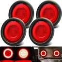 4pcs 4" inch Round Halo Red 64 LEDs Trailer Trucks Stop Brake Turn Signal Running Tail Lights PatentPending w/Rubber Grommet Recessed Mount Waterproof IP67 For Van/UTV/RV, DC 12V