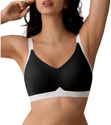 SHARICCA Seamless Wireless Lightly Lined T-Shirt Padded Bralette Bras for Women with Full Support and Lifting No Underwire L