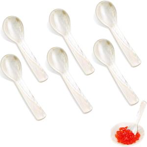 Caviar Spoons Mother of Pearl Mop Spoons with Hand Craft W Round Handle for Caviar, Egg, Ice Cream, Salt, Coffee Serving, Restaurant Serving Set(6 Pieces,3.55 Inch)