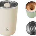 Self Stirring Mug, Electric Automatic Stirring Coffee Cup with 304 Stainless Steel, Rechargeable Travel Mug for Hot/Cold Drinks, Perfect for Coffee, Tea, Hot Chocolate, Office & Home Use(beige)