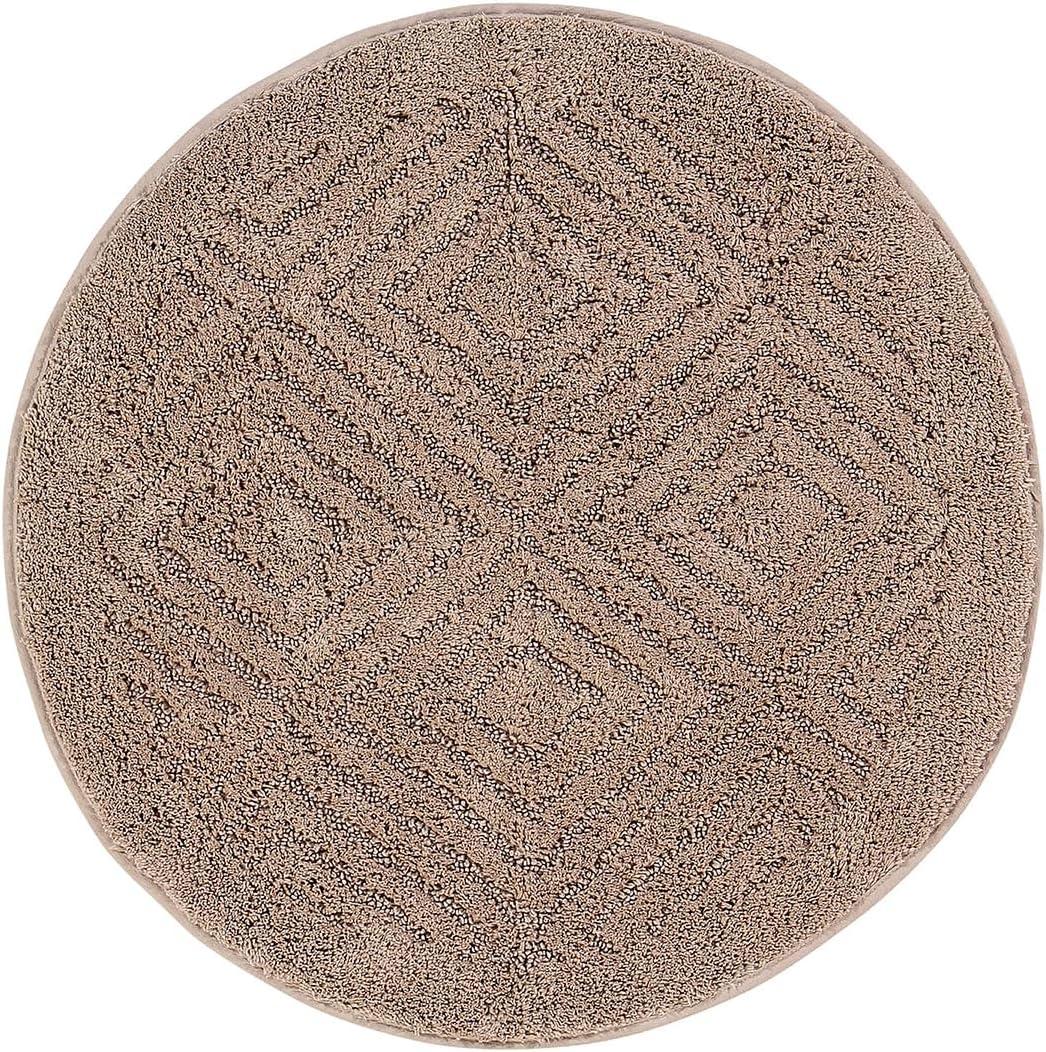 Better Trends Bathroom Rug 100% Cotton Non-Slip Washable Bath Mat, Soft & Absorbent Bath Rugs for Bath Room, Shower, Bathtub and Spa Floors 30 Round Beige Trier Collection (2'6" (Round))