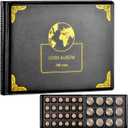 Coin Collection Supplies Holder Book for Collectors, 300 Pockets Coin Collection Organizer Storage Box Case Album for 20/25/ 27/30/ 38mm Coin (Earth Pattern Black)
