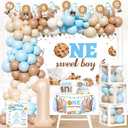 Party Inspo Milk and Cookies 1st Birthday Party Decorations, 1st Birthday Decorations Boy, One Sweet First Party Supplies Backdrop Balloon Banner Cake Topper Crown Boxes Poster for One Year Old Boy