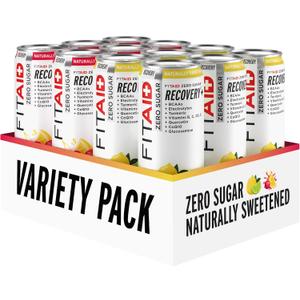 FITAID ZERO Sugar, Keto-Friendly, Number 1 Post-Workout Recovery Drink, Contains Zero Sugar, BCAAs, Glucosamine, 5 Calories, Keto Variety Pack, 12 Fl Oz (Pack of 12)