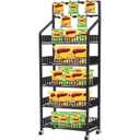 1 Set Retail Display Rack Shelf Cart with Wheels and Hook Heavy-Duty Metal Snack Potato Chip Display Organizer Concession Stand for Supermarket Grocery Store Home Black (5 Tier 10 Hook)