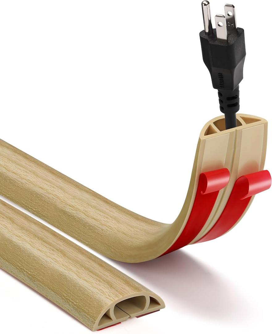 Self Adhesive Cord Cover Floor, 10FT Cable Hider Prevent Cable Trips, Floor Cable Covers for Cords, Hide Extension Cord Hider, Protector Cable Cavity: W 0.47" x H 0.28", White Maple Wood