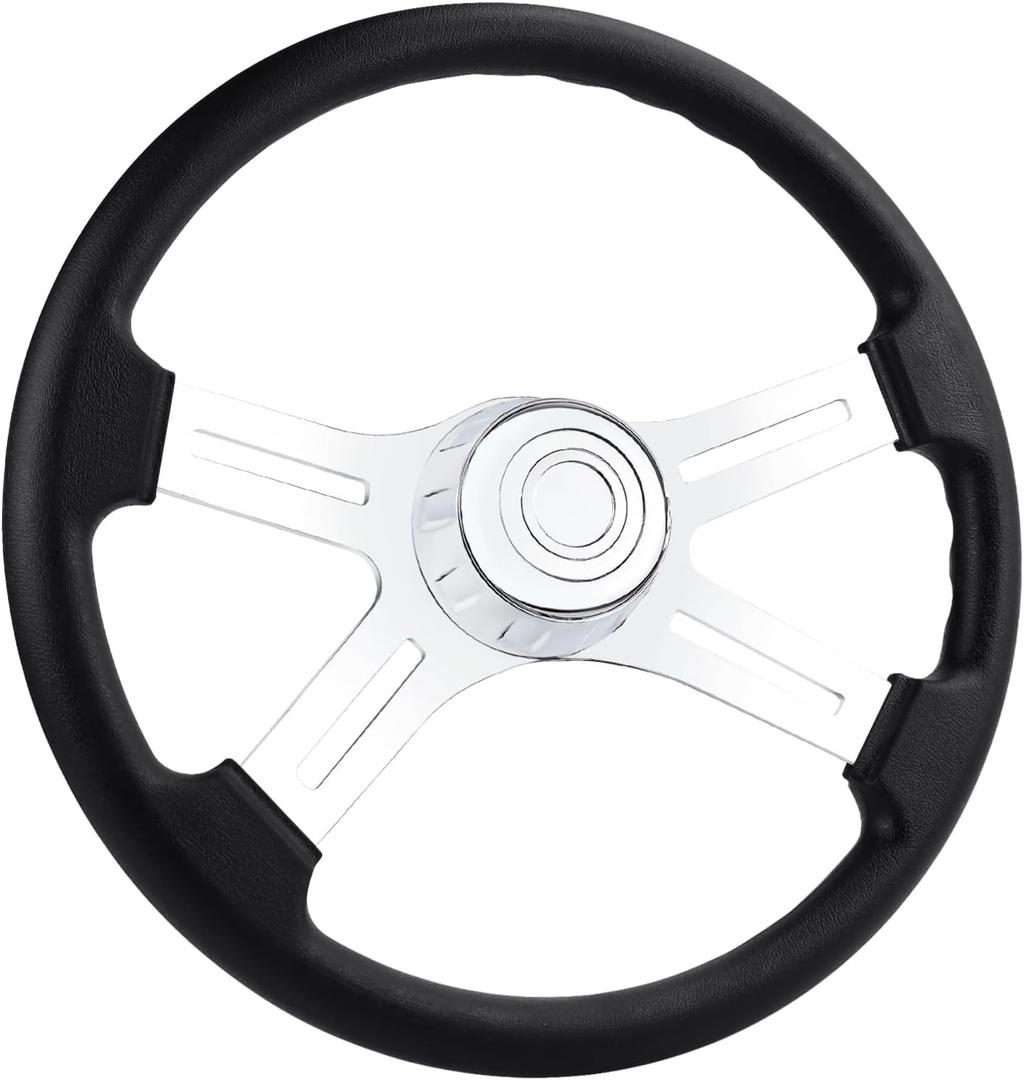18" Truck Steering Wheel, 4-spoke Aluminium Chrome Truck Steering Wheel for Semi-Trailers, TrucksPU Foam Material