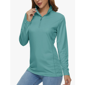 MAGCOMSEN Women's Shirts Long Sleeve 1/4 Zip UPF50+ UV Sun Protection Quick Dry Workout Hiking Athletic Shirts Rash Guard, M