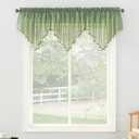 Erica 3-Pack Crushed Texture Sheer Voile Beaded Ascot Curtain Valance, Sage Green, 51" W x 24" L (Pack of 3)