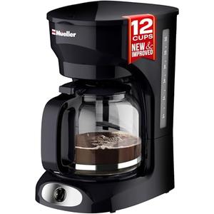 Mueller 12-Cup Drip Coffee Maker - Borosilicate Carafe, Auto-Off, Reusable Filter, Anti-Drip, Keep-Warm Function, Clear Water Level Window Coffee Machine, Kitchen Essentials & Accessories