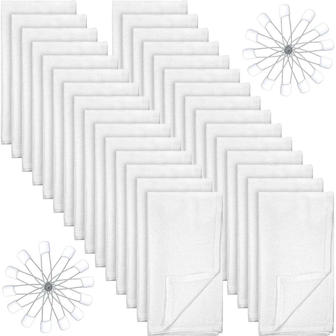 Zomiboo 30 Pack Birdseye Cotton Diapers for Babies Large 27 x 27 Inch Reusable Burp Cloths with 30 Diaper Pins for Babies Boy Girl Toddlers