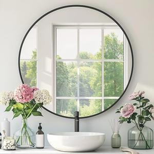 Round Black Mirrors, Round Mirror 30 inch, Black Circle Mirror Metal Frame, Black Circle Wall Mounted Mirrors for Bathroom, Living Room, Bedroom, Entryway, Vanity