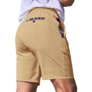 JMIERR Men's Casual Shorts 5"/ 7" Drawstring Summer Quick Dry Beach Stretch Waist Athletic Gym Short (Beige, S)