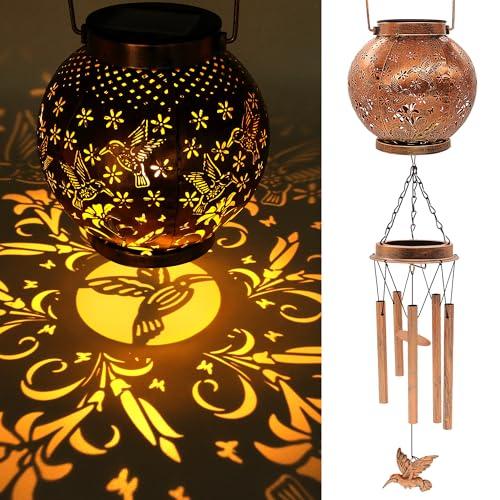 YJFWAL Hummingbird Wind Chimes for Outside, Gifts for Mothers Day Woman Mom Grandma,30" Metal Hanging Solar Lantern Wind Chimes Outdoor, Garden Decor Memorial Windchimes for Patio Porch Yard